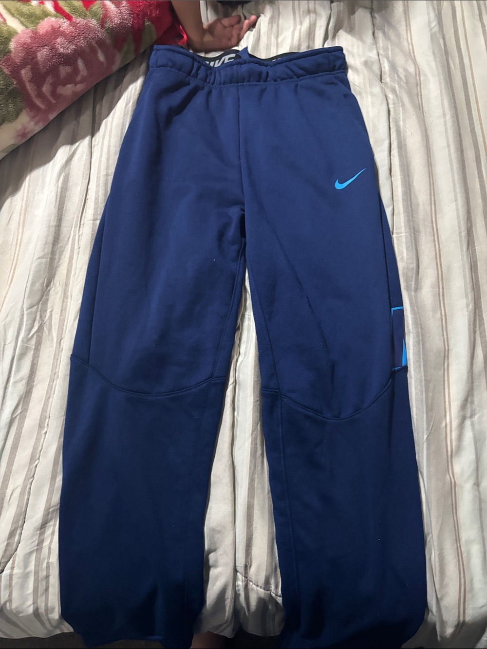 Nike Boys Navy Blue Jogger Pants with Light Blue Swoosh